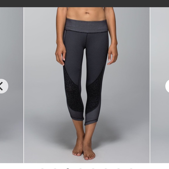 Lululemon Athletica Charcoal and Black Patterned Leggings Sz 8 wunder under crop - Picture 1 of 13